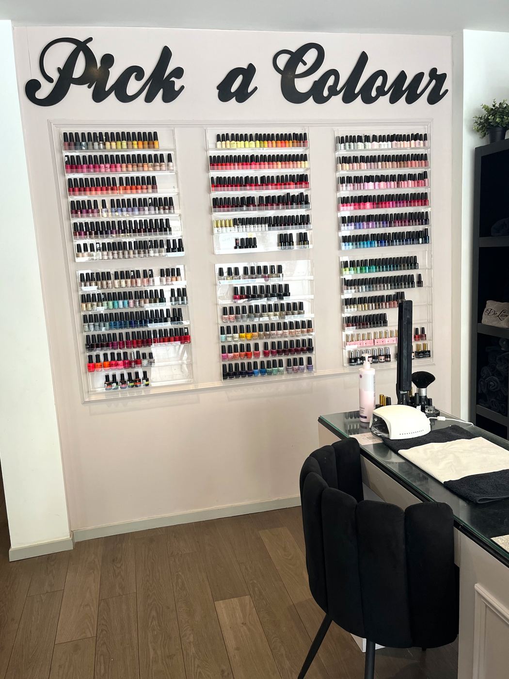 The polish wall at De Luca Beauty
